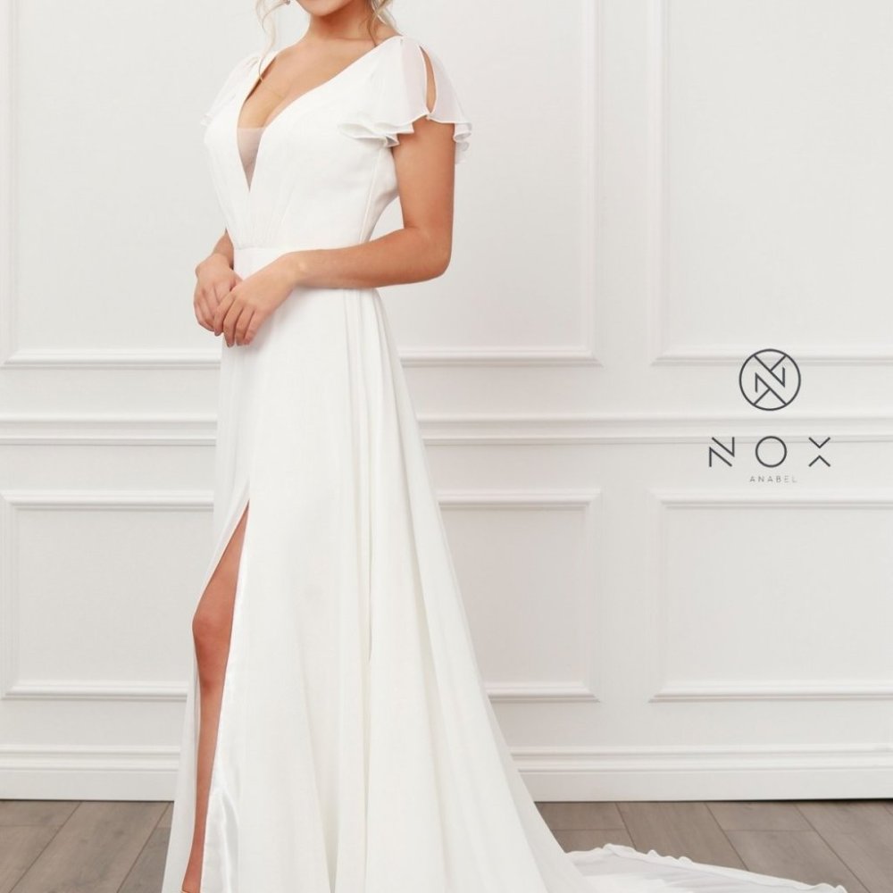 Illusion V-Neck A-Line Shape Wedding Dress NXR471 - Picture 4 of 7